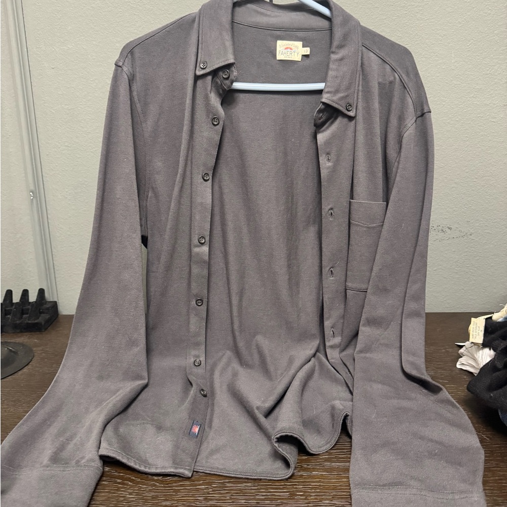 Faherty Charcoal Button-Up Shirt - image 1